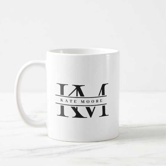 Modern Monogram Initials Professional Black White Kaffemugg (Vänster)
