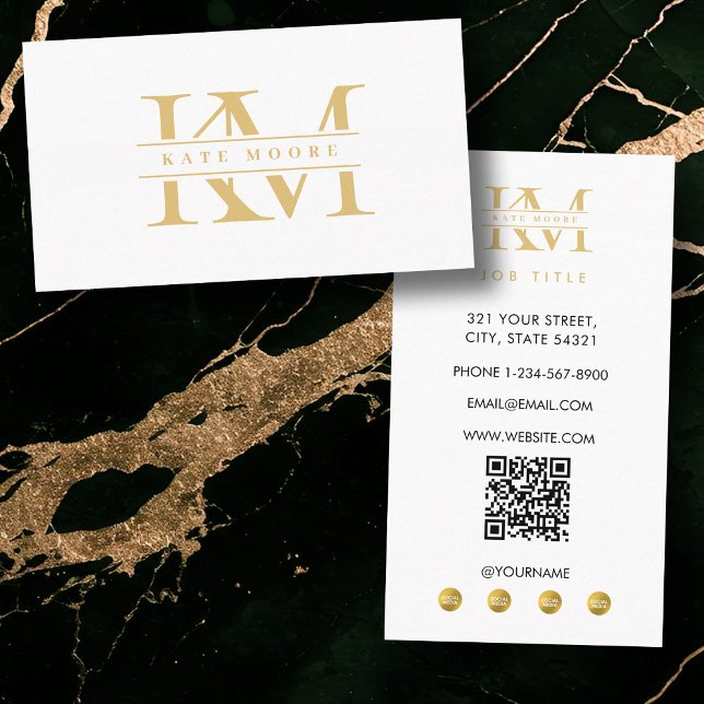 Modern Monogram Initials Professional White Gold Visitkort (Modern Monogram Initials Professional White Gold Business Card)
