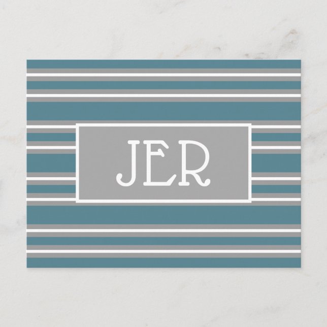 Modern monogram-initieringsmall mall turkos grå vykort (Framsida)