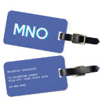 Modern Monogram - inledande Bagagebricka<br><div class="desc">Modern minimalistisk första utformning som kan ändras för att anpassas,  tillsammans med detaljerna på motsatsen. Vit mot blå bakgrund med en turkoskugga.</div>