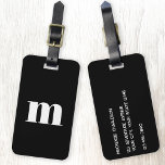 Modern Monogram - inledande Bagagebricka<br><div class="desc">Modern nedre typografi av fodral,  minimalistisk första utformning som kan ändras för att anpassas,  tillsammans med detaljerna på motsatt sida. Vit mot svart bakgrund.</div>