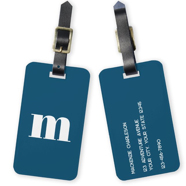 Modern monogram inledande Grönt Bagagebricka (Simple lower case monogram initial personalized teal green luggage tag)