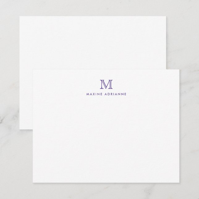 Modern monogram inledande Lila Violet Note Card Inbjudningar (Fram/baksida)