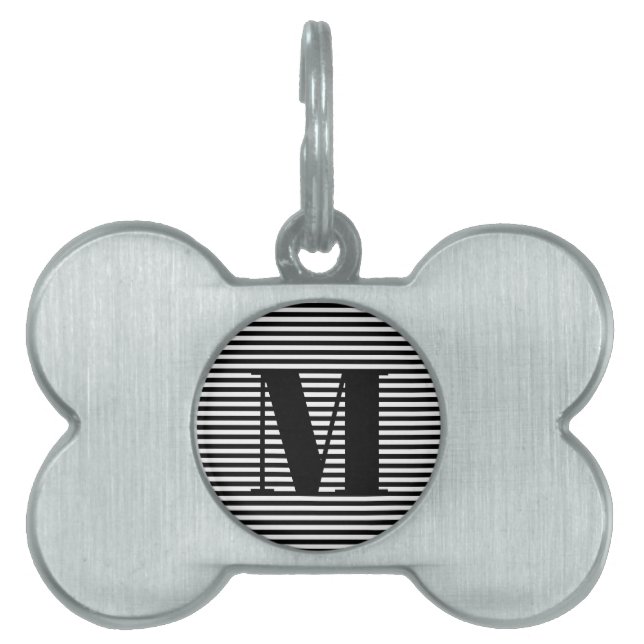 Modern monogram, inledande svartvit brev ID-bricka husdjur (Framsidan)