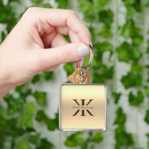 Modern Monogram K Guld Elegant Professionell Fyrkantig Silverfärgad Nyckelring