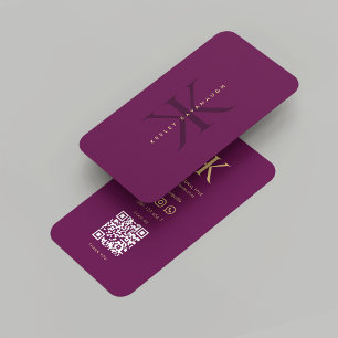 Modern Monogram K Luxury Lila Guld Professionell Visitkort