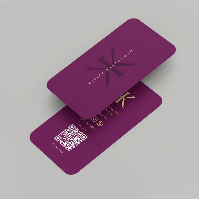 Modern Monogram K Luxury Lila Guld Professionell Visitkort (Modern Monogram K Luxury Purple Gold Professional Business Card
)