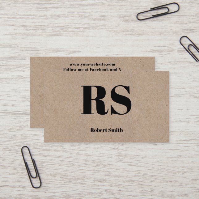 Modern Monogram Kraft Pappra Stil Visitkort (Fram/Back In Situ)