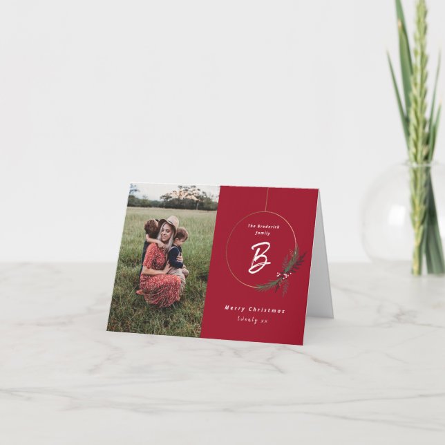 Modern Monogram Krans Jul Foto Kort (Framsida)