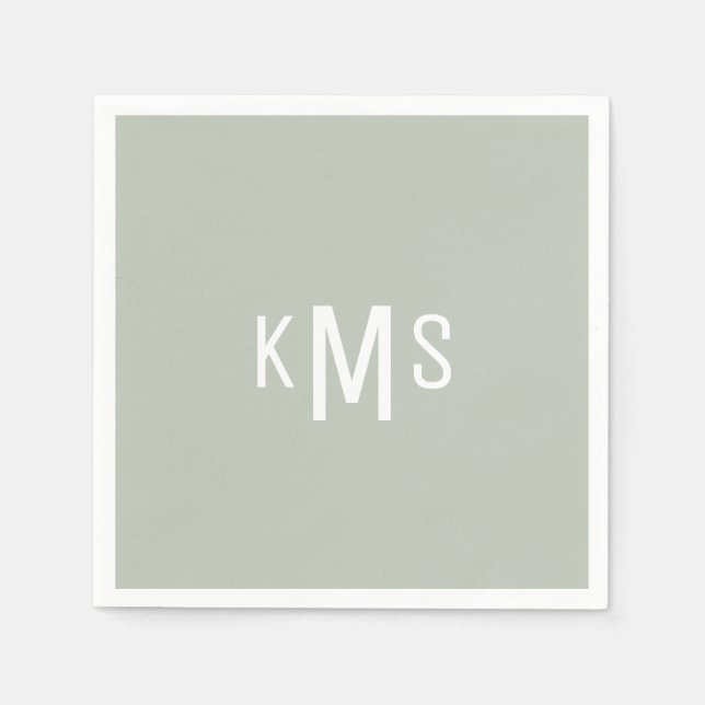 Modern Monogram Light Sage Cocktail Napkins Pappersservett (Framsidan)