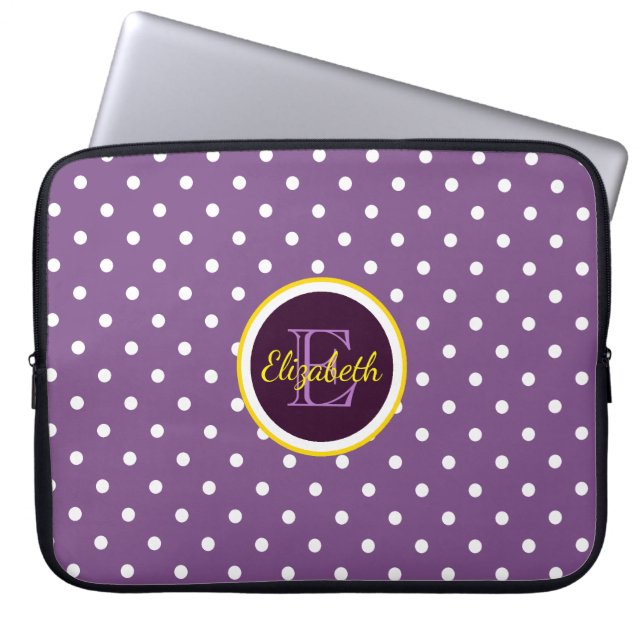 Modern Monogram Lila Polka dots Laptop Fodral (Framsidan)