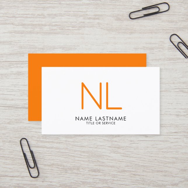 Modern monogram Ljusstark Orange - minimalistisk v Visitkort (Fram/Back In Situ)