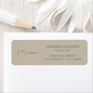 Modern monogram Logotyp Beige Consultant Returadress Etikett