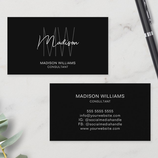 Modern Monogram Logotyp Black White Consultant Visitkort (Modern Monogram Logo Black White Consultant Business Card)
