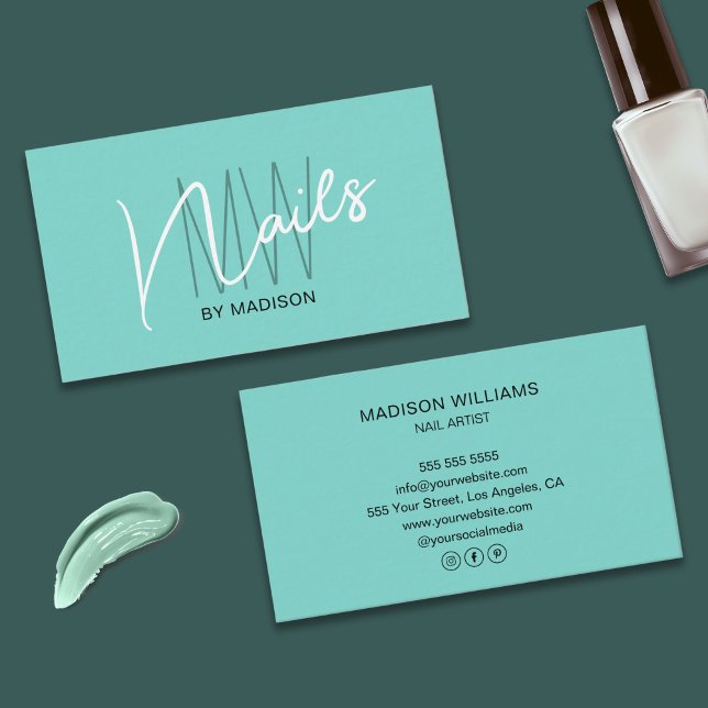 Modern monogram Logotyp Blue Nail Artist Visitkort (Modern Monogram Logo Blue Nail Artist Business Card)