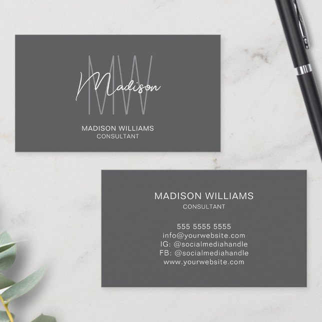 Modern Monogram Logotyp Grått Consultant Visitkort (Modern Monogram Logo Gray Consultant Business Card)