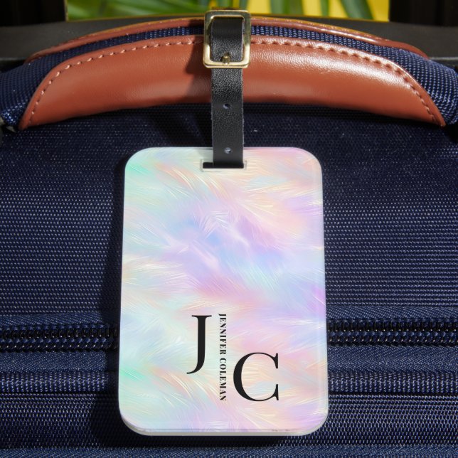 Modern monogram Logotyp Iridescent Opal-Snyggt Bagagebricka (Framsida Insitu 2)