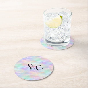 Modern monogram Logotyp Iridescent Opal-Snyggt Underlägg Papper Rund