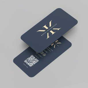 Modern Monogram Logotyp K Mörk blått Guld Professi Visitkort