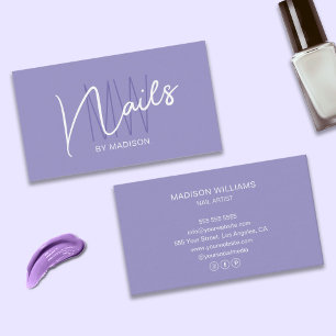 Modern Monogram Logotyp Lila Nail Artist Visitkort