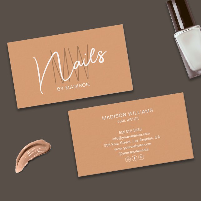 Modern monogram Logotyp Nail Artist Visitkort (Modern Monogram Logo Nail Artist Business Card)