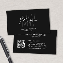 Modern monogram Logotyp QR Black White Consultant Visitkort