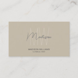 Modern monogram Logotyp QR Code Beige Consultant Visitkort