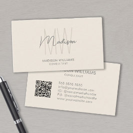 Modern Monogram-Logotyp QR-kod Cream Tan Consultan Visitkort
