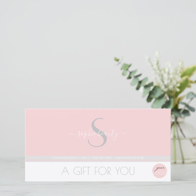 Modern Monogram Logotyp Rosa Salon Gift Certificat (Stående Fram)