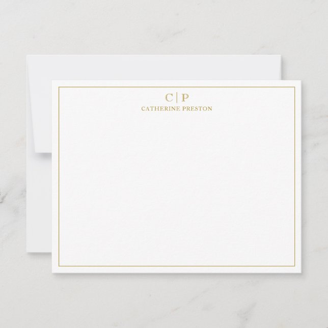 Modern Monogram Luxury Guld Personal Stationery Anteckningskort (Framsida)
