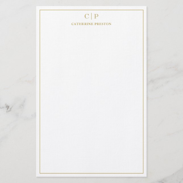 Modern Monogram Luxury Guld Personal Stationery Brevpapper (Framsida)