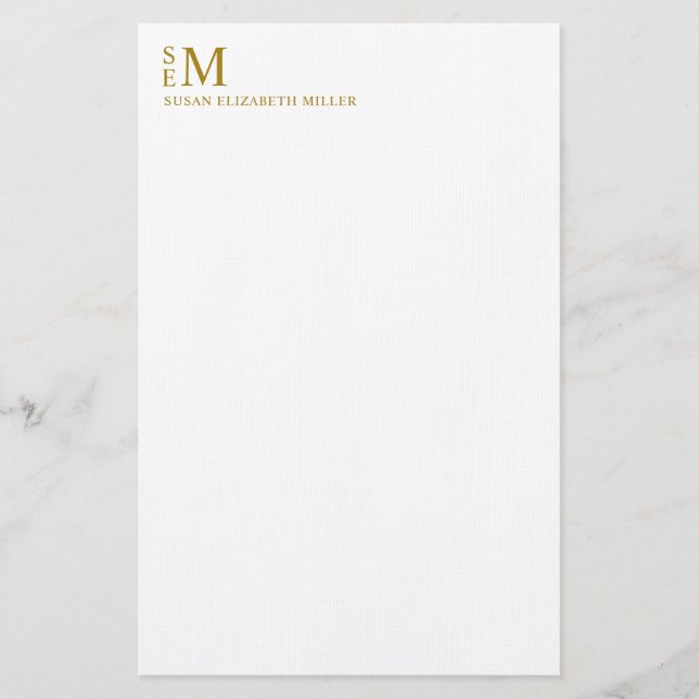 Modern Monogram Luxury Guld Personal Stationery Brevpapper (Framsida)