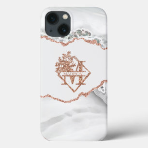Modern Monogram M White Agate Marble Ro Guld