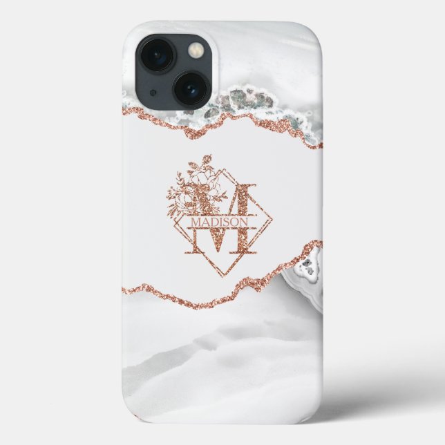 Modern Monogram M White Agate Marble Ro Guld (Baksida)