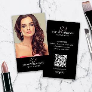 Modern Monogram Makeup Artist Photo Black Visitkort