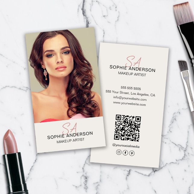 Modern Monogram Makeup Artist Photo Visitkort (Modern Monogram Makeup Artist Photo Business Card)