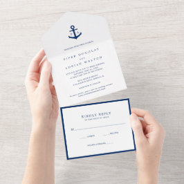 Modern Monogram Marin Ankare Elegant Bröllop