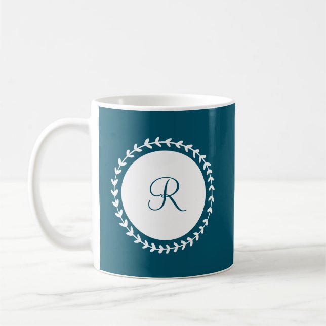 Modern monogram marin blå marin kaffemugg (Vänster)