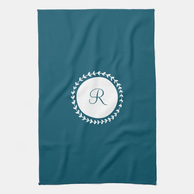 Modern monogram marin blå marin kökshandduk (Vertikal)