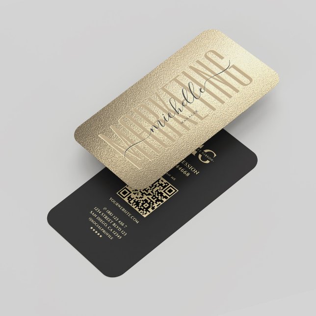 Modern Monogram Marknadsföring Professionell Faux  Visitkort (Modern Monogram Marketing Professional Black Gold Business Card
)