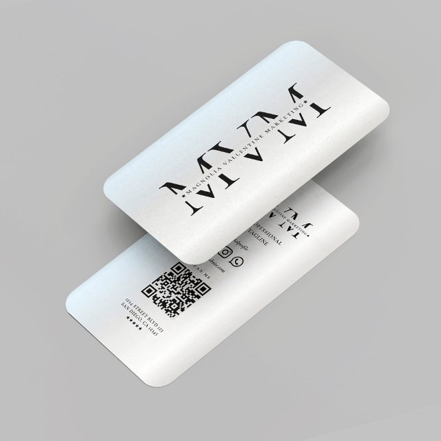 Modern Monogram Marknadsföring Professionell Logot Visitkort (Modern Monogram Marketing Professional Logo Silver Elegant QR Business Card)