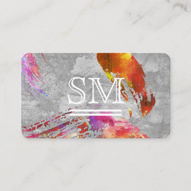 Modern monogram med borstad textur visitkort (Framsida)