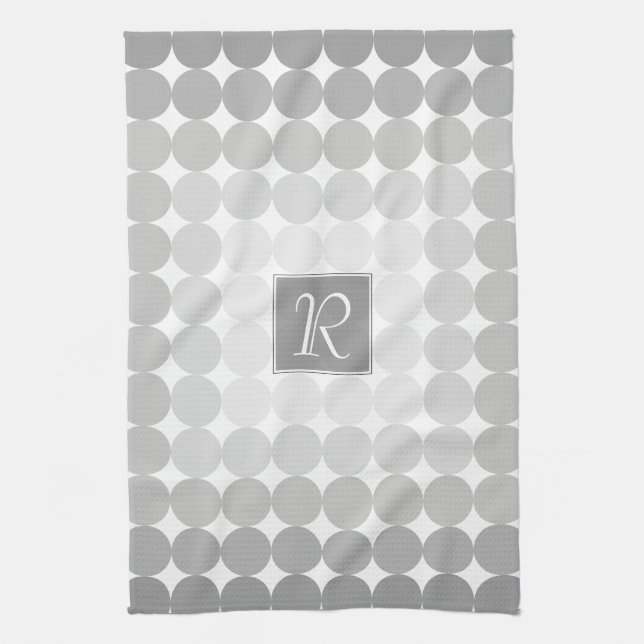Modern Monogram med grå cirklar Kökshandduk (Vertikal)