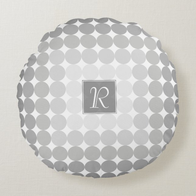 Modern Monogram med grå cirklar Rund Kudde (Framsidan)