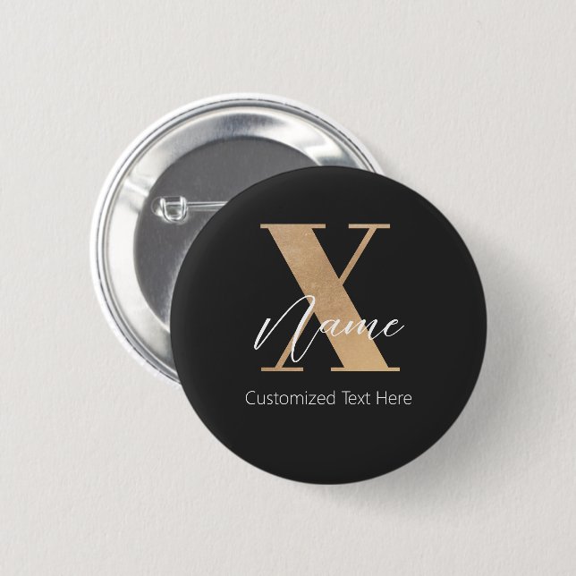 Modern Monogram med Initial X & Personligt Namn Knapp (Framsida & baksida)