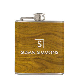 Modern Monogram med Namn på Wood Fickplunta