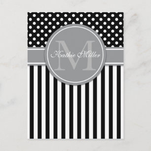 Modern Monogram med rand polkadot mönster Vykort