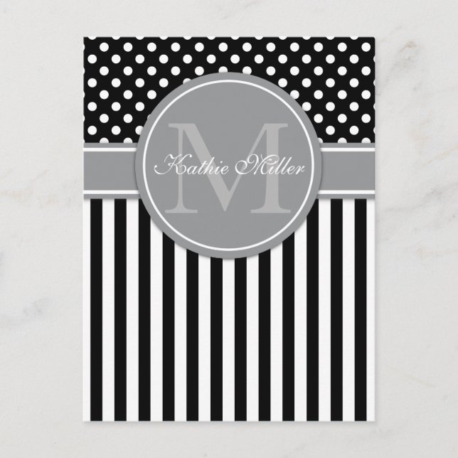 Modern Monogram med rand polkadot mönster Vykort (Framsida)