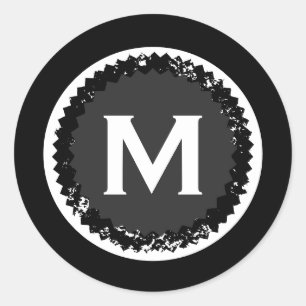 Modern Monogram Medallion Black & White Runt Klistermärke