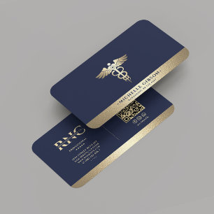 Modern Monogram Medicinsk Caduceus Blue Faux Guld Visitkort